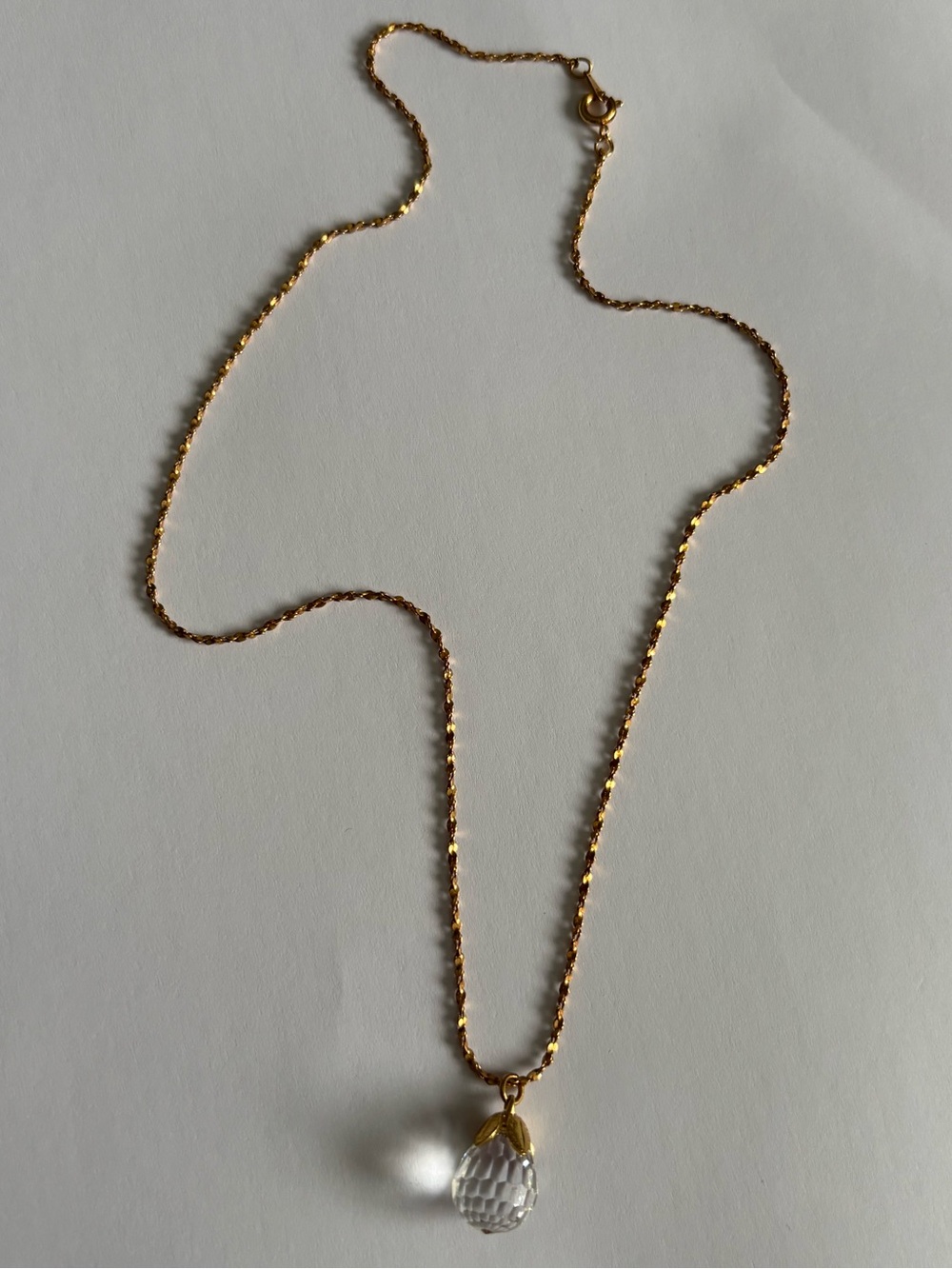 Vintage clear faceted teardrop pendant necklace